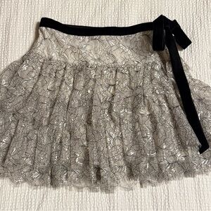 LoveShackFancy Doman embellished Lace Mini Skirt. NWT. Silver. Size 6